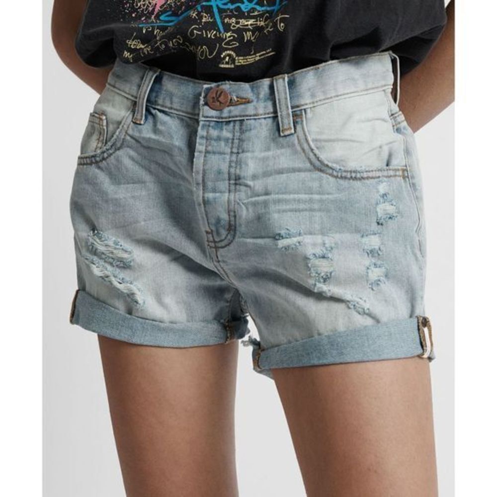 FP One x One Teaspoon Women's Jean Shorts Florence Charger Denim Distressed Shor - Picture 2 of 14